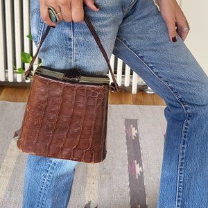 vintage brown crocodile leather handbag